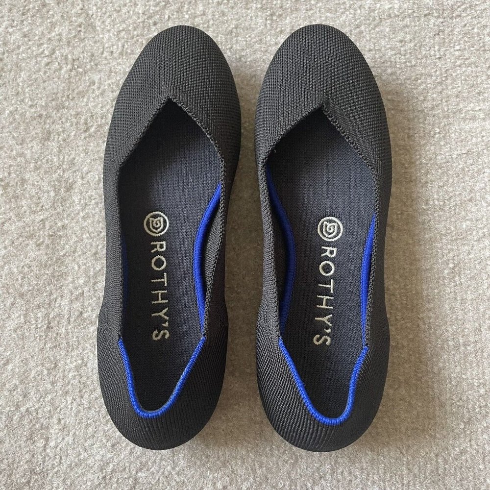 Rothy’s Shoes Womens Size 7.5 Black The Flat Round Toe Casual Knit Ballet Flats - Picture 5 of 14